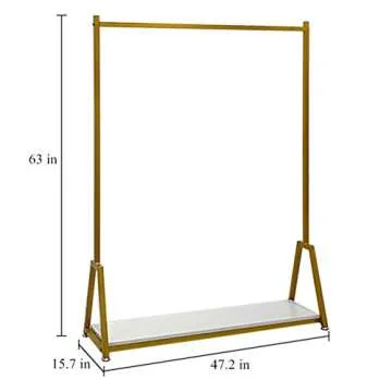 FONECHIN Modern Garment Rack with Wooden Shelves 47" Gold