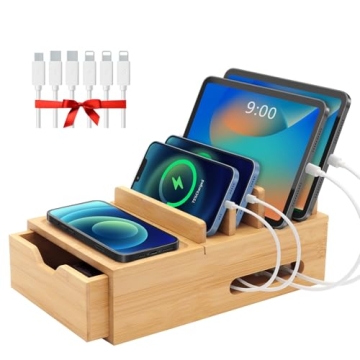 Bamboo Charging Station: Eco-Friendly Organizer for 6 Devices