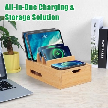 Bamboo Charging Station for 6 Devices - Eco-Friendly