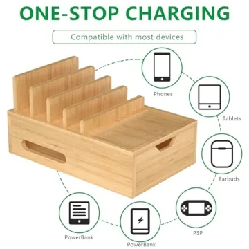 Bamboo Charging Station for 6 Devices - Eco-Friendly