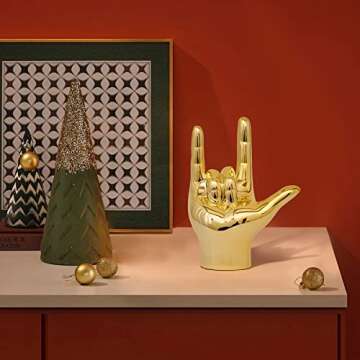 FJS Gold Decor Love Finger Gesture Statue, Modern Art Sculpture Home Decorations for Living Room Bed...