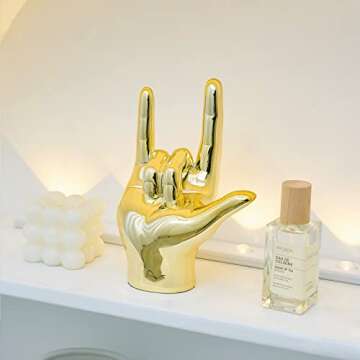 FJS Gold Decor Love Finger Gesture Statue, Modern Art Sculpture Home Decorations for Living Room Bedroom Shelf Coffee Table Centerpiece, Gifts for Couples 5.1" W x 7" H