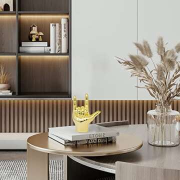 FJS Gold Decor Love Finger Gesture Statue, Modern Art Sculpture Home Decorations for Living Room Bedroom Shelf Coffee Table Centerpiece, Gifts for Couples 5.1" W x 7" H