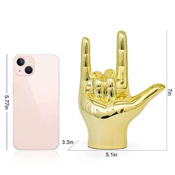 FJS Gold Decor Love Finger Gesture Statue, Modern Art Sculpture Home Decorations for Living Room Bedroom Shelf Coffee Table Centerpiece, Gifts for Couples 5.1" W x 7" H