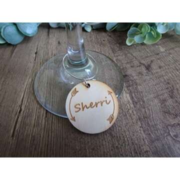 Personalized name wood wine glass charms 10