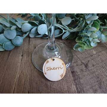 Personalized name wood wine glass charms 10