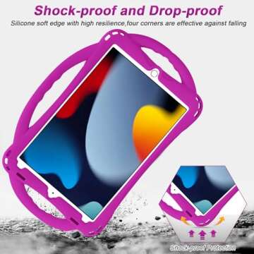 Adocham Kids Case for iPad 9th/8th/7th Generation(10.2 inch),Lightweight Silicone Kids iPad 10.2 Case 2021/2020/2019(Purple)