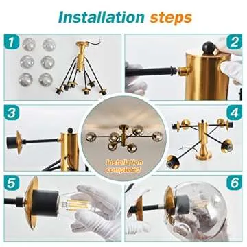 hesoge Modern Semi Flush Mount Ceiling Light Fixture 6-Light Sputnik Gold Chandelier with Glass Globe Mid Century Ceiling Lighting for Dinning Room Farmhouse Kitchen Bedroom Living Room.
