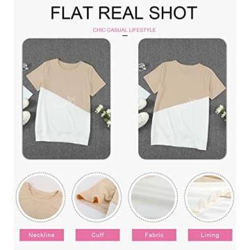 Biucly Women's Stylish Color Block Short Sleeve Tee
