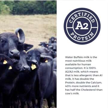 Annabella Water Buffalo Yogurt, A2 Milk, Grass Fed More Protein and Calcium, 50% Less Cholesterol and Lactose, Gluten Free, Small Batch, Mix in Smoothies, 6 Ounce, Pack of 6, Plain