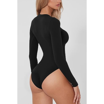 QINSEN Women's Long Sleeve Bodysuit - Tummy Control Top