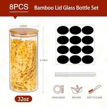 SLifeJars-Glass Jars with Bamboo Lids 32 oz 8 pcs Glass Food Storage Containers with Airtight Bamboo Lids, Glass Canisters Stackable Kitchen Pantry bamboo lid for Coffee Beans, Rice, Sugar and More