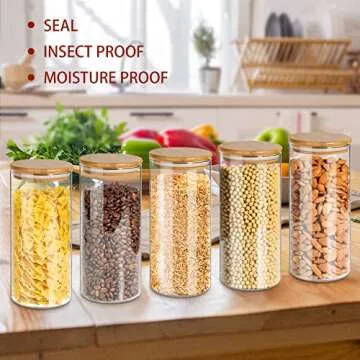 SLifeJars-Glass Jars with Bamboo Lids 32 oz 8 pcs Glass Food Storage Containers with Airtight Bamboo Lids, Glass Canisters Stackable Kitchen Pantry bamboo lid for Coffee Beans, Rice, Sugar and More