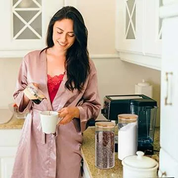 SLifeJars-Glass Jars with Bamboo Lids 32 oz 8 pcs Glass Food Storage Containers with Airtight Bamboo Lids, Glass Canisters Stackable Kitchen Pantry bamboo lid for Coffee Beans, Rice, Sugar and More