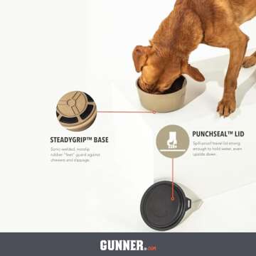 Gunner Dog Bowl with Spill-Proof Travel Lid- K9 Companion Food & Water Bowl, Lightweight Rust-Proof ...