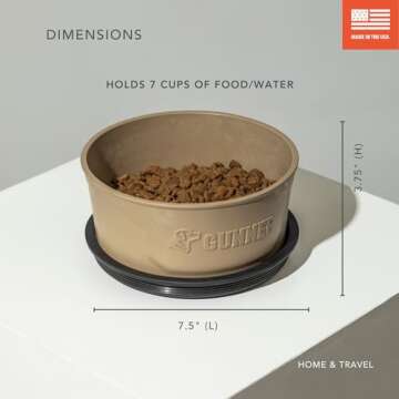 Gunner Dog Bowl with Spill-Proof Travel Lid- K9 Companion Food & Water Bowl, Lightweight Rust-Proof & Shock Resistant Stackable Bowl, Leak Resistant Nesting Lid, (Tan)