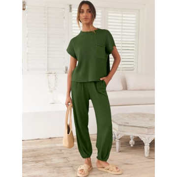 ANRABESS Women's Stylish Two Piece Knit Tracksuit Set