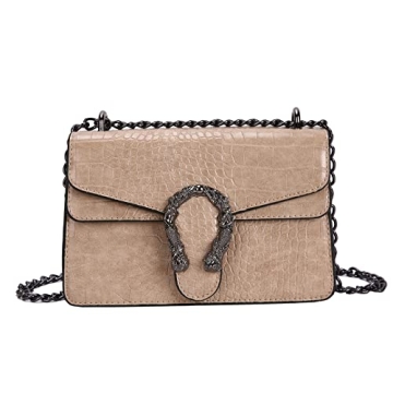 DEEPMEOW Crossbody Shoulder Chain Purse - Chic PU Leather Bag for Women (Khaki)