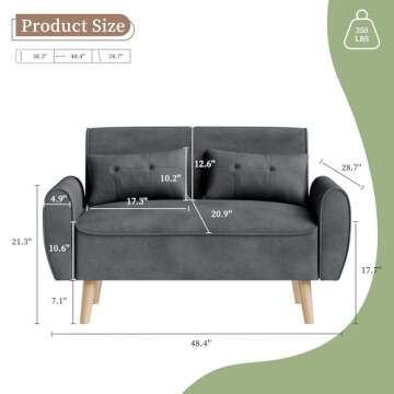 Vongrasig 47" Small Modern Loveseat Sofa, Mid Century Linen Fabric 2-Seat Sofa Couch Tufted Love Sea...