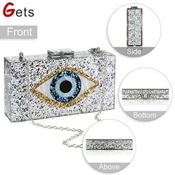 Acrylic Purses and Handbags for Women Eyes Multicolor Perspex Box Clutch Elegant Banquet Evening Handbags Crossbody Bag (Silver)