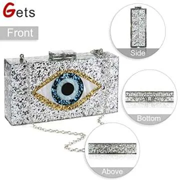 Acrylic Purses and Handbags for Women Eyes Multicolor Perspex Box Clutch Elegant Banquet Evening Handbags Crossbody Bag (Silver)