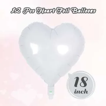 12 Pcs White Heart Balloons,18 Inch Heart Foil Balloons Love Balloons Valentine Balloons for Birthda...