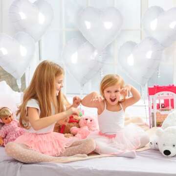 12 White Heart Foil Balloons for Parties & Weddings