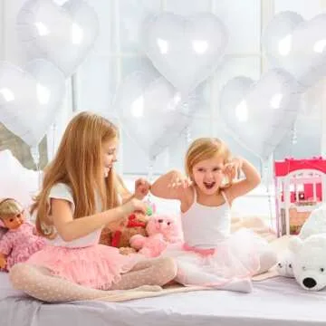 12 White Heart Foil Balloons for Parties & Weddings