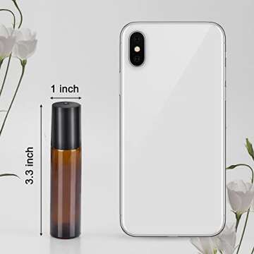 sungwoo 12 Pack Essential Oil Roller Bottles Stainless Steel, 10ml Amber Glass Roller Bottles with Caps for Travel, Perfume and Lip Gloss