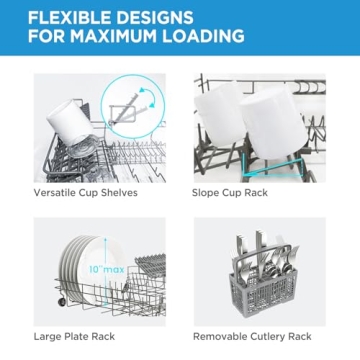 Midea MDC22P2ASS Energy Star Portable Dishwasher, 6 Place Settings & 6+2 Washing Programs.Most of The Cleaning Cycles, Including Auto, Heavy, Normal, Delicate, ECO, Quick and Rinse, White