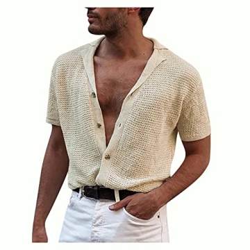 Men's Beige XL Mesh Breathable Casual Business Shirt