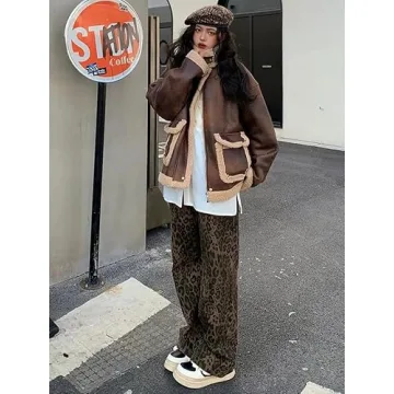 Unisex Y2k Leopard Print Wide Leg Jeans for All