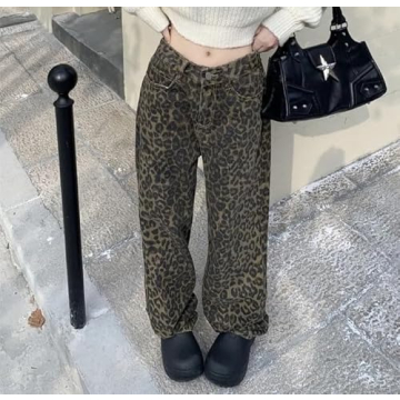 Unisex Y2k Leopard Print Wide Leg Jeans for All