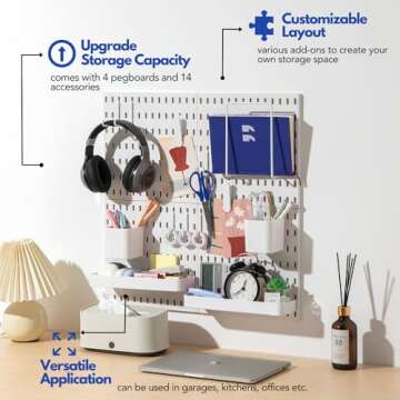 Keepo Pegboard Combination Kit, Pegboards and Accessories Modular Hanging for Wall Organizer, Crafts Organization, Ornaments Display, Nursery Storage, Peg Board (White, 22″×22″)