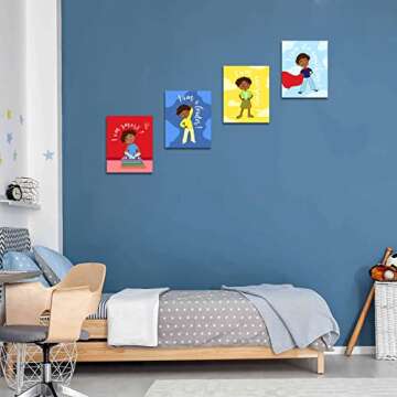 FRAMED Black Boys Bedroom Canvas Wall Art | Motivational Wall Decor for Toddler Boys | Inspirational Room Decor for Teen Boys | Kids Wall Art | Picture for Little Boys | 8” x10” x4 PCS (FRAMED)