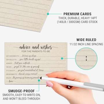 321Done Advice and Wishes for The Parents-to-Be Cards, Made in USA - 4x6 Tan, Fun Baby Shower Game Ideas, Gender Reveal Party Keepsake - Set of 50