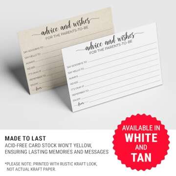 321Done Advice and Wishes for The Parents-to-Be Cards, Made in USA - 4x6 Tan, Fun Baby Shower Game Ideas, Gender Reveal Party Keepsake - Set of 50