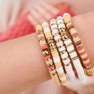 Gionlion Clay Beads Bracelet Making Kit Plus, Flat Preppy Beads Golden Beads for Friendship Bracelet...