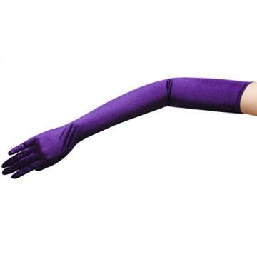 ZaZa Bridal 23.5" Long Shiny Stretch Satin Dress Gloves Opera Length-Dark Purple