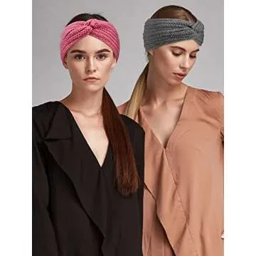 TecUnite 4 Pieces Chunky Knit Headbands Braided Winter Headbands Ear Warmers Crochet Head Wraps for Women(Retro Colors)