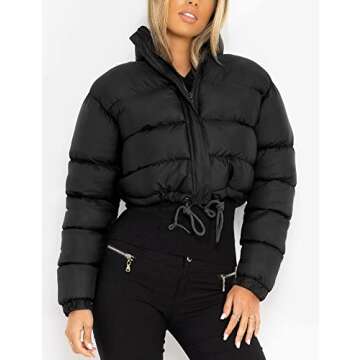 Gihuo Womens Cropped Quilted Puffer Jacket Lightweight Padded Coat Warm Puffy Coat Zip UP Bubble Coa...