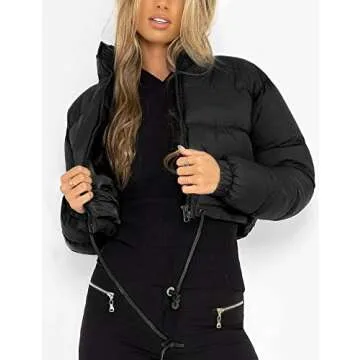 Gihuo Womens Cropped Quilted Puffer Jacket Lightweight Padded Coat Warm Puffy Coat Zip UP Bubble Coats with Pockets(02Black-L)