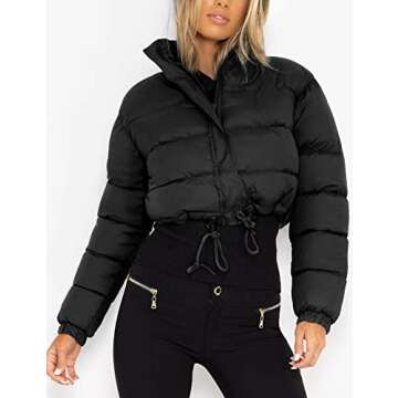 Gihuo Womens Cropped Quilted Puffer Jacket Lightweight Padded Coat Warm Puffy Coat Zip UP Bubble Coats with Pockets(02Black-L)