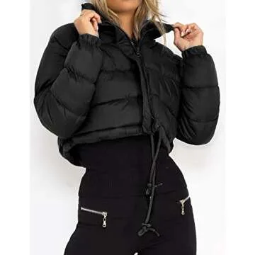 Gihuo Womens Cropped Quilted Puffer Jacket Lightweight Padded Coat Warm Puffy Coat Zip UP Bubble Coats with Pockets(02Black-L)