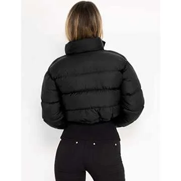 Gihuo Womens Cropped Quilted Puffer Jacket Lightweight Padded Coat Warm Puffy Coat Zip UP Bubble Coats with Pockets(02Black-L)