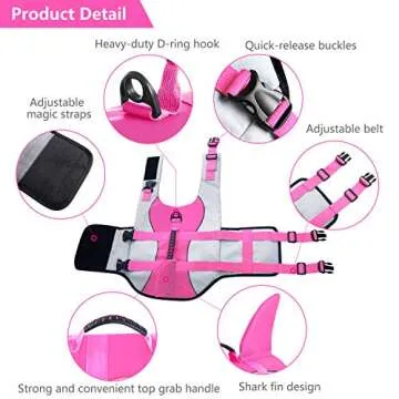 ASENKU Dog Life Jacket Pet Life Safety Vest for Swimming Boating, Dog Shark Life Jackets Dog Lifesavers Swimsuits for Pool, Dog Water Floatation Vest for Small Medium Large Dogs, Shark Pink, XX-Large