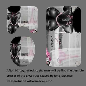 4PCS African American Black Girl Shower Curtain Set, Pink Eiffel Tower Sexy Black Woman Afro Girl Black and White Fashion Glam Modern Bathroom Decor, Non-Slip Bath Mat, Inspirational Gifts for Women