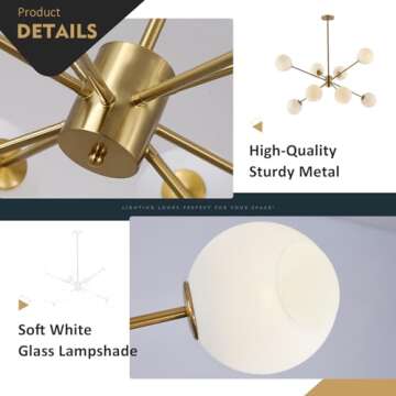 BOKT 8 Lights Gold Globe Sputnik Chandelier Vintage Milk Glass Chandelier Light Fixture Large Modern Sputnik Pendant Lights Kitchen Island Mid Century Brushed Brass Bedroom Ball Hanging