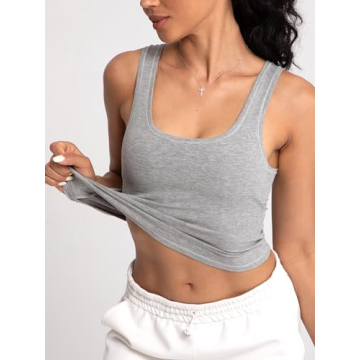 Danysu Women Cotton Rib Tank Top with Built-in Bra