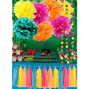 Fiesta or Mexican Party/Moana Color Party Supplies Moana Theme Birthday Decorations/Teal Orange Yell...